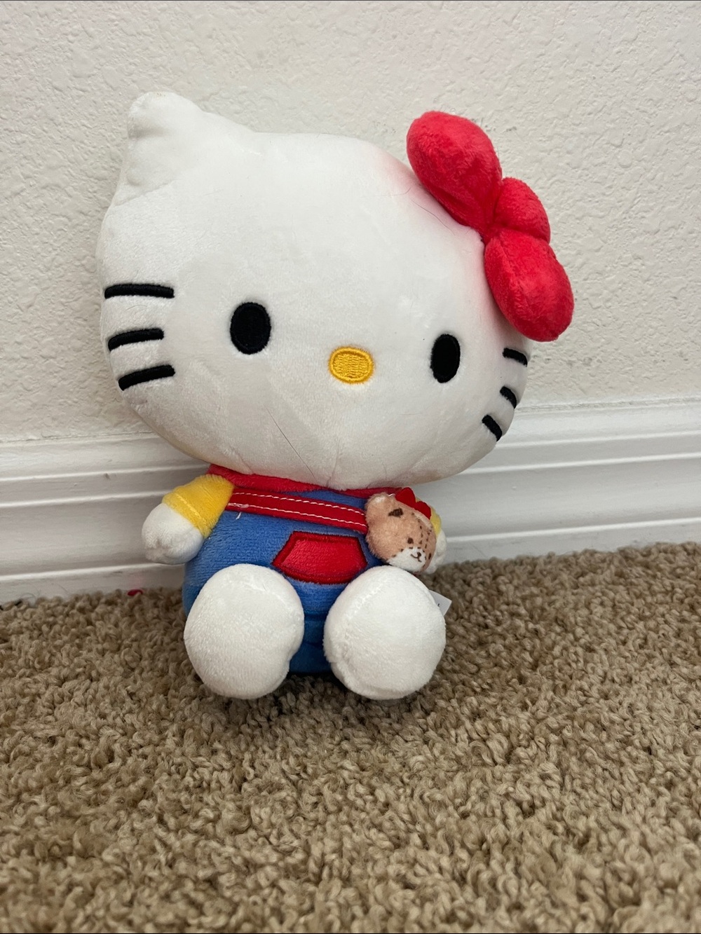 Sanrio Hello Kitty Plush in White with Red Bow and Blue Outfit